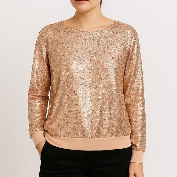 Lafayette 148 New York Boat Neck Sequined Blouse in Rose Gold size Large NWT - Picture 1 of 6